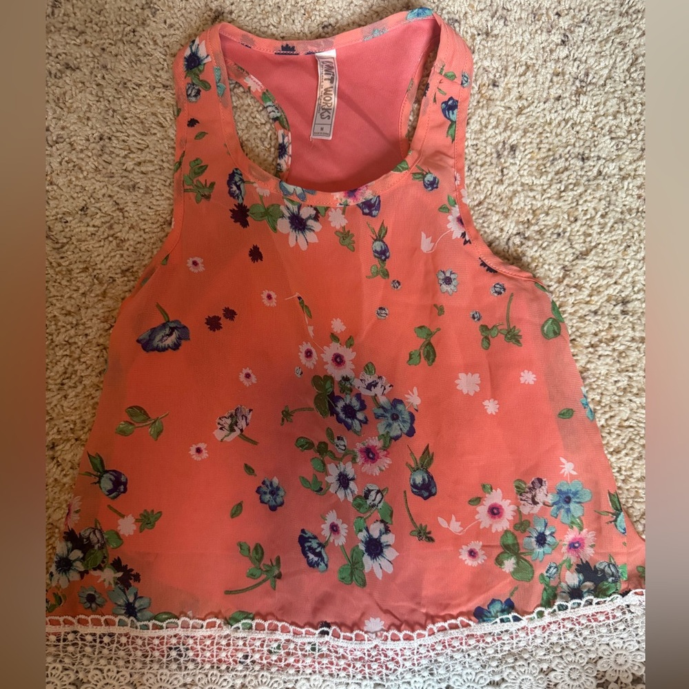 Knitworks Coral Floral Top with Lace Detail